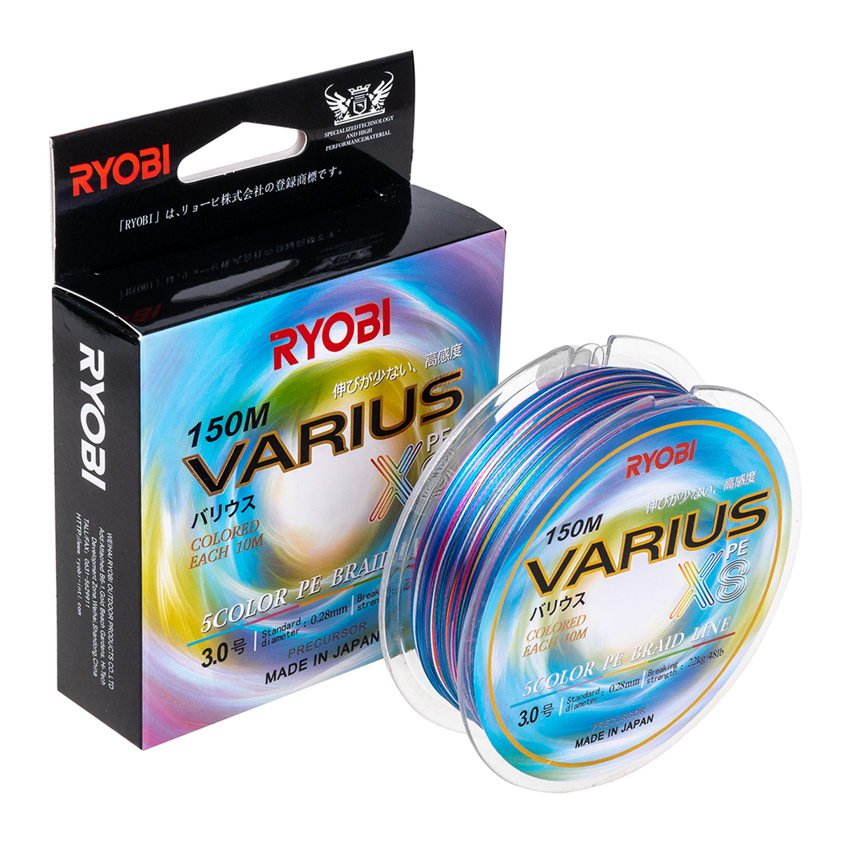 

Леска плетенка Ryobi Varius PE8X 150м 0,285мм 22кг MultiColour, Разноцветный, Varius PE8X