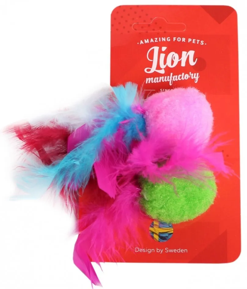 Игрушка для кошек Lion Мячик-плюш с перышками 2 шт 4 см
