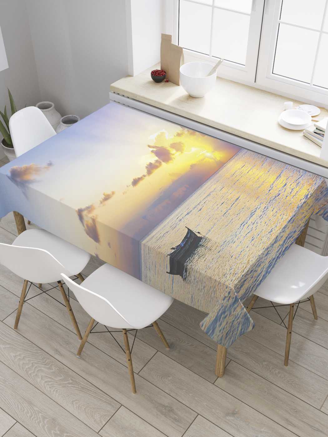 

Скатерть прямоугольная JoyArty "Лодка у заката" из сатена, 180x145 см, Голубой, Лодка у заката