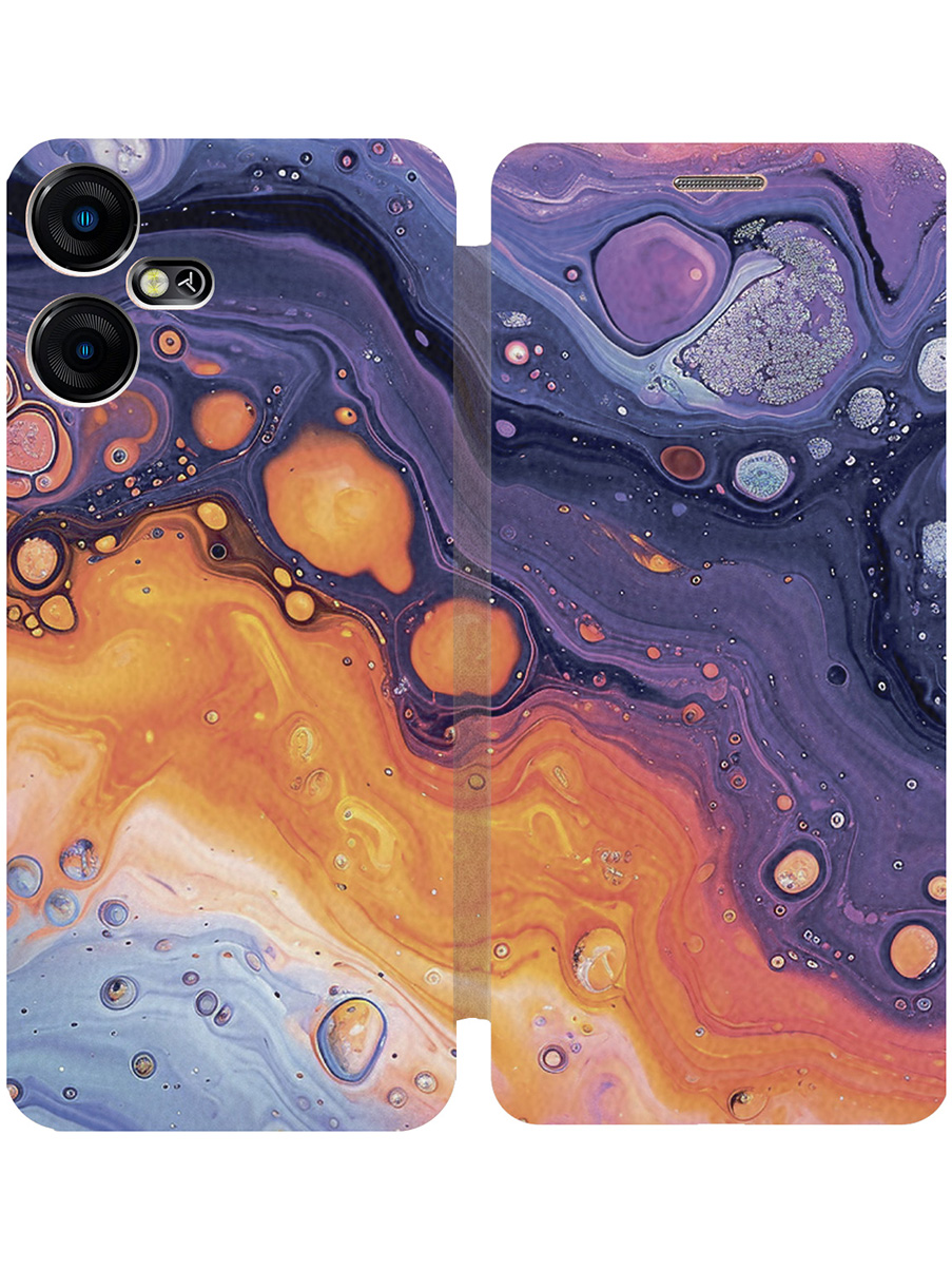 

Чехол-книжка на Tecno Pova Neo 3 с принтом "Фиолетовые разводы" золотой, Золотистый;желтый;фиолетовый, 778683531