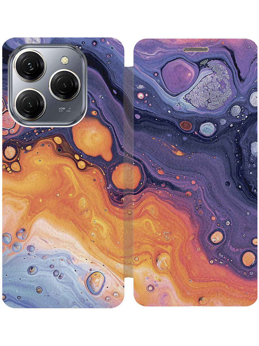

Чехол-книжка на Tecno Spark 20 Pro с принтом "Фиолетовые разводы" золотой, Золотистый;желтый;фиолетовый, 779829031