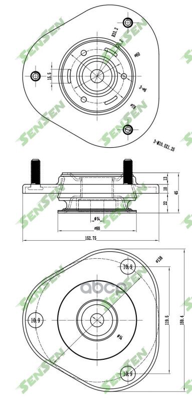 

SENSEN M61105 Опора амортизатора переднего Toyota Corolla 1.4/1.6 16V/1.8 16V 06 1шт