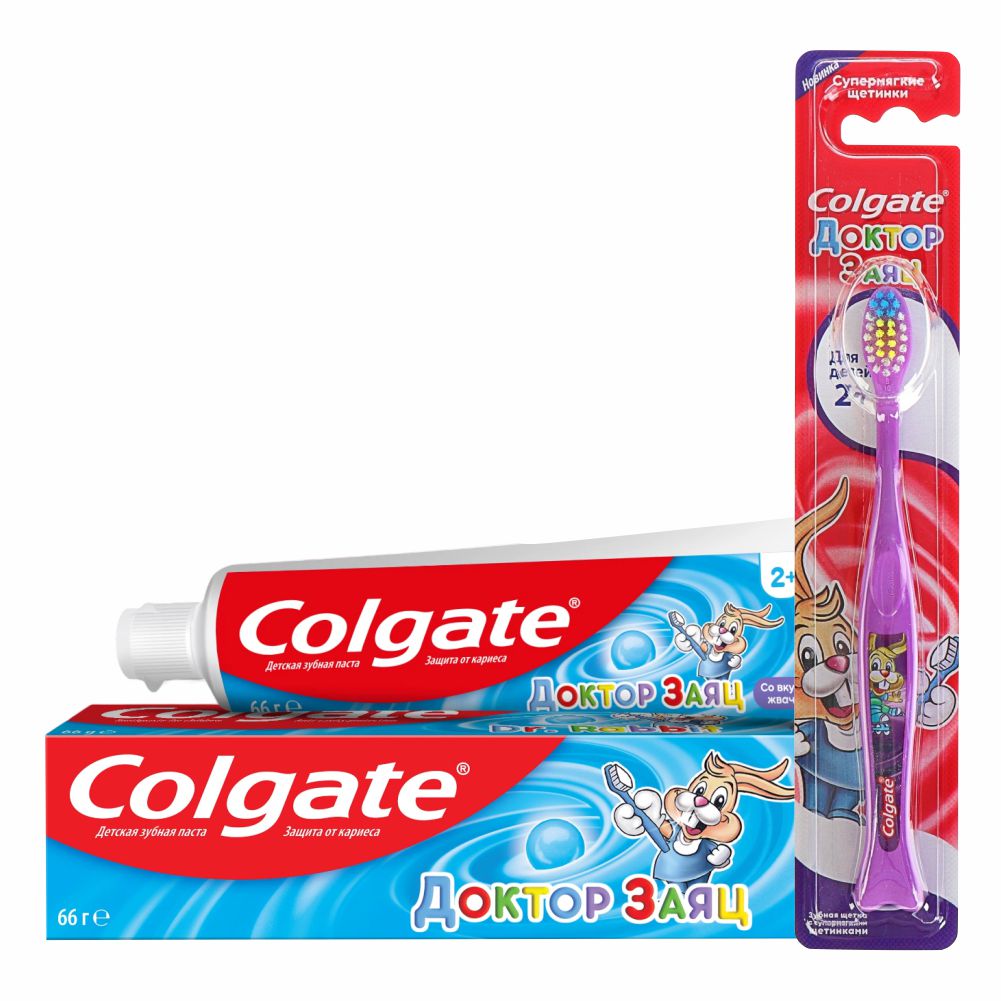 Набор детский Colgate Доктор Заяц Зубная паста со вкусом жвачки 50 мл + Зубная щетка