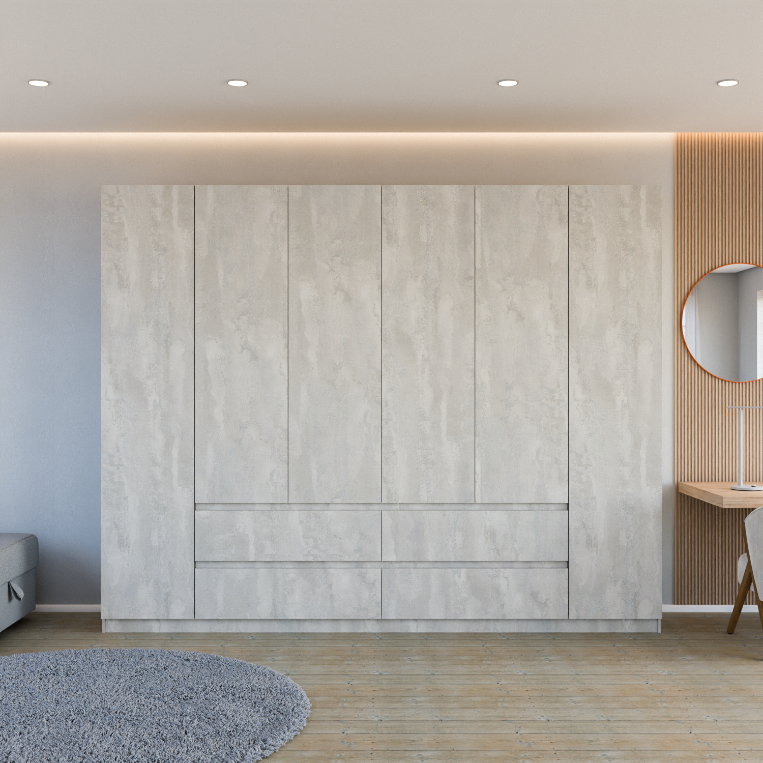 

Шкаф распашной QualisMebel Лорд 2200х600х2300, Бетон Чикаго, Серый, Лорд