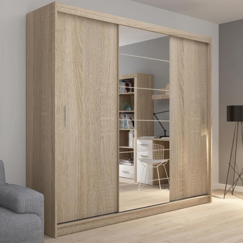 

Шкаф-купе Амадеус-1 Дуб для одежды с зеркалом трёхдверный 190x230x60 Мегамебель, Бежевый, Амадеус-1