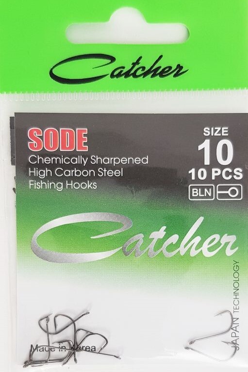 

Одинарные крючки Catcher Chod Hook №10 BN, с колечком, прямое острие, с бородкой, Черный, SODE