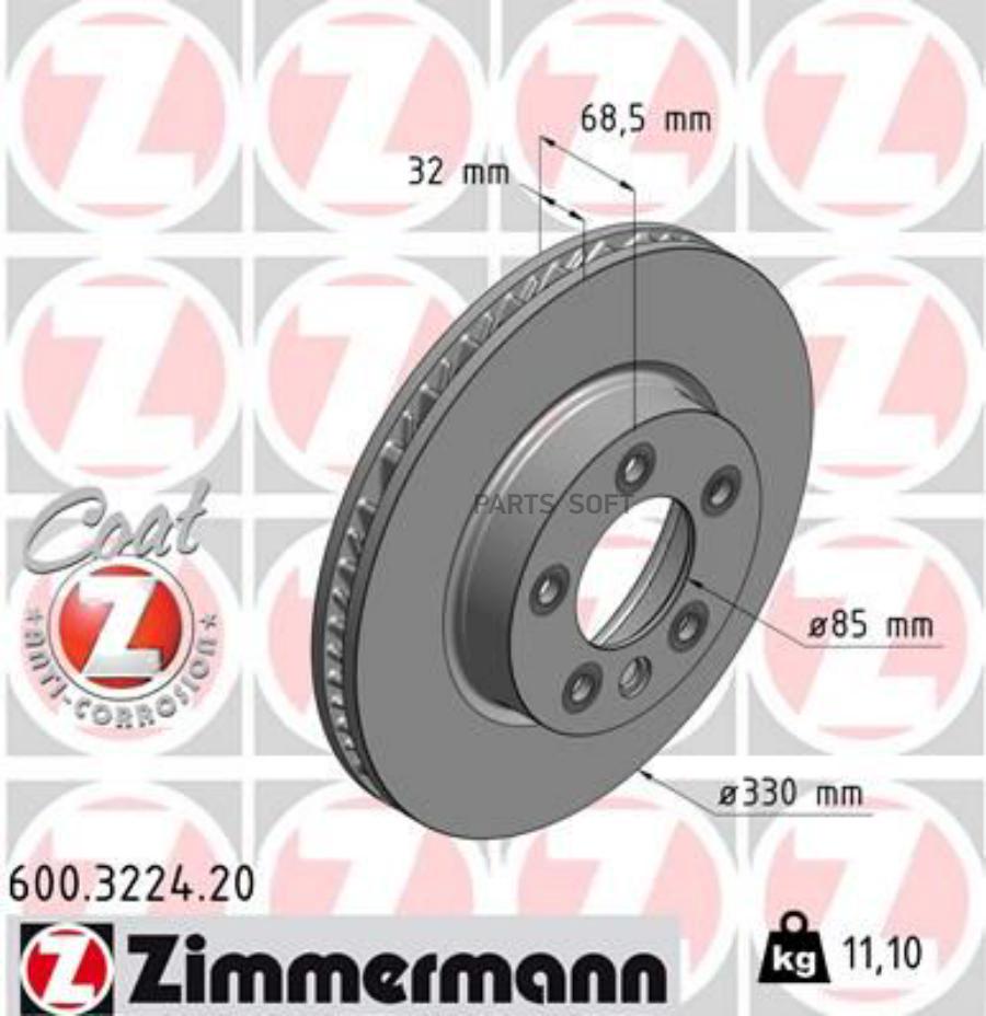 

Тормозной диск ZIMMERMANN комплект 1 шт. 600322420