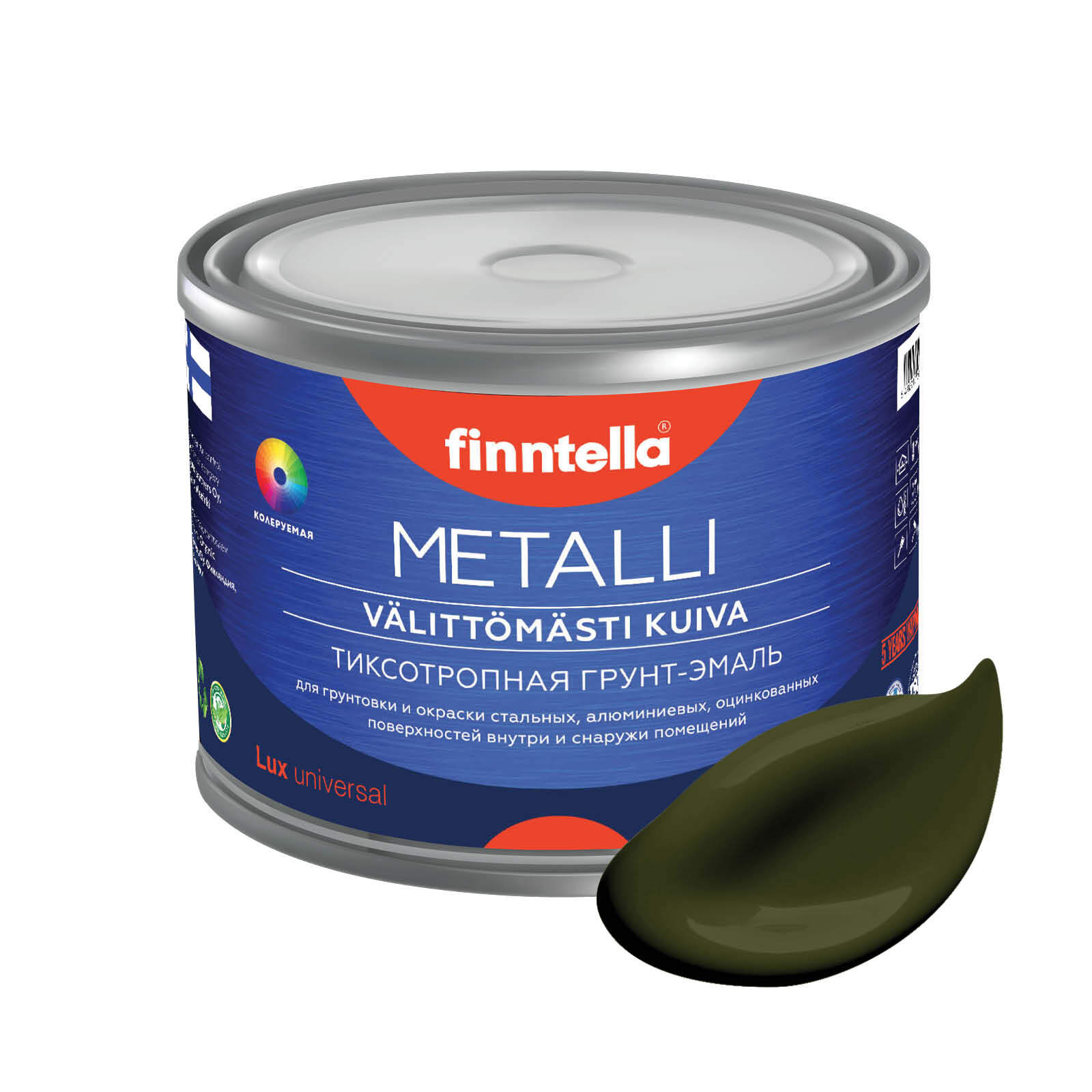 

Грунт-эмаль для металла METALLI 3 в 1, буро-зеленый, цвет KOMBU, 0,45л, Быстросохнущая краска по металлу METALLI. Грунт эмаль 3 в 1 по железу и по оцинковке для наружных и внутренних работ. Антикоррозийная защита металла. Грунт краска по ржавчине.