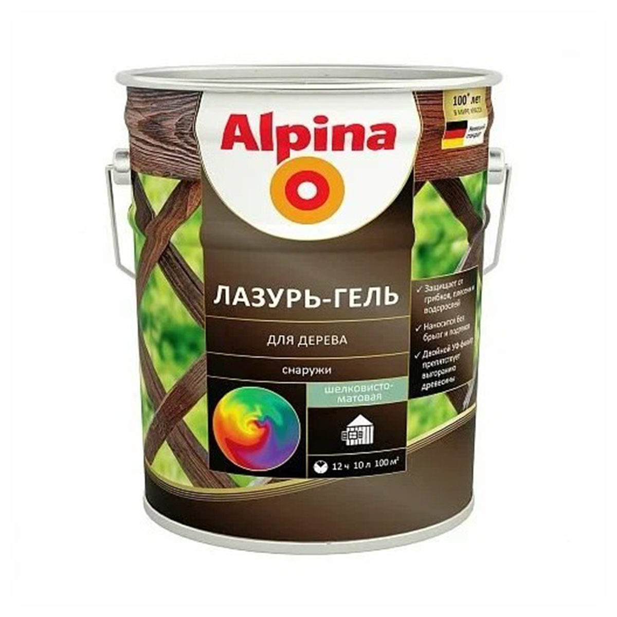 

Защитная лазурь-гель для дерева Alpina, 9 л, рябина, Коричневый