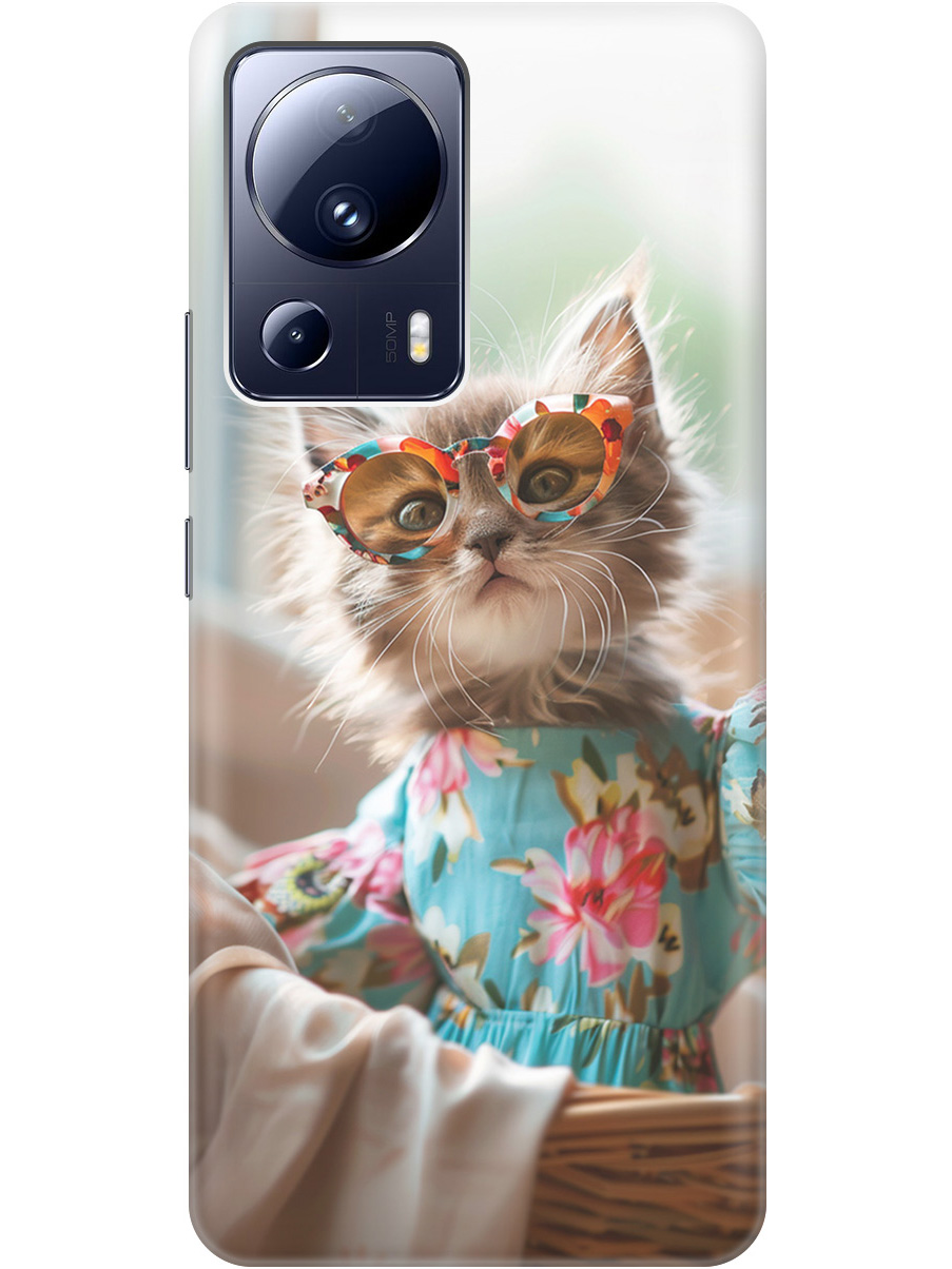 

Силиконовый чехол на Xiaomi 13 Lite с рисунком "Кошечка в голубом платье", Белый;голубой;серый, 20000460