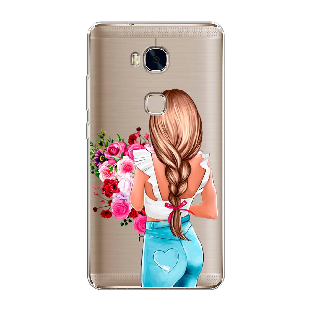 

Чехол для Honor 5X "Девушка с цветами", Коричневый;розовый;голубой, 60550-6