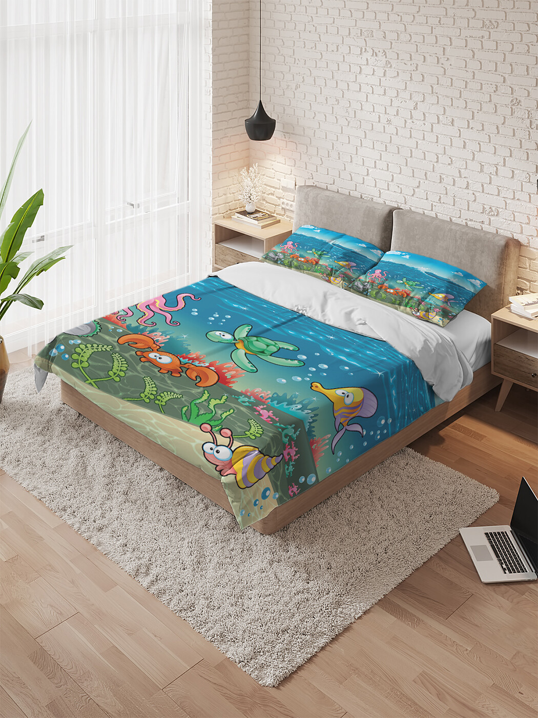 фото Постельное белье ambesonne "океанские сказки", комплект 1,5-спальный с наволочками