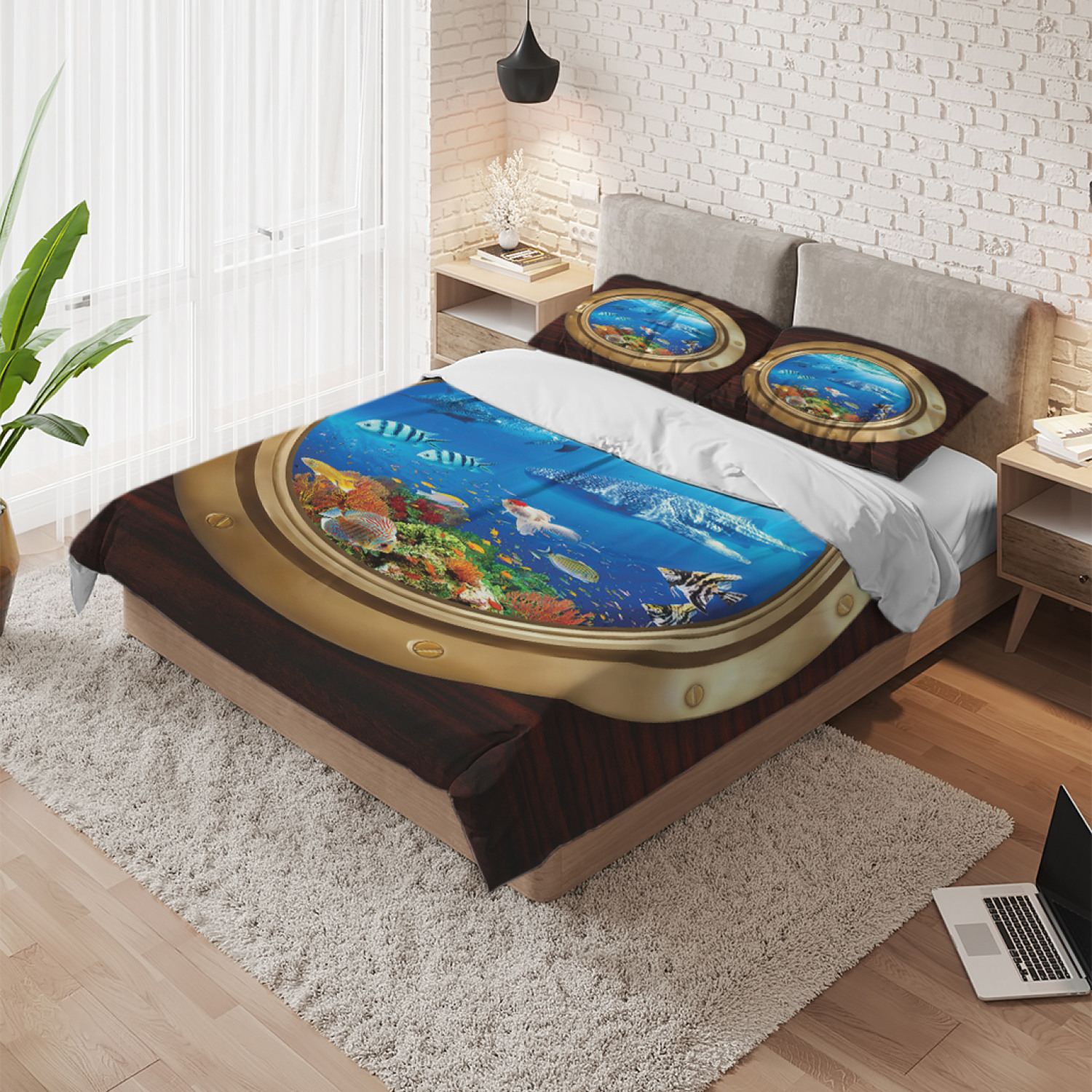 фото Постельное белье ambesonne "окно в подводный мир", комплект 1,5-спальный с наволочками