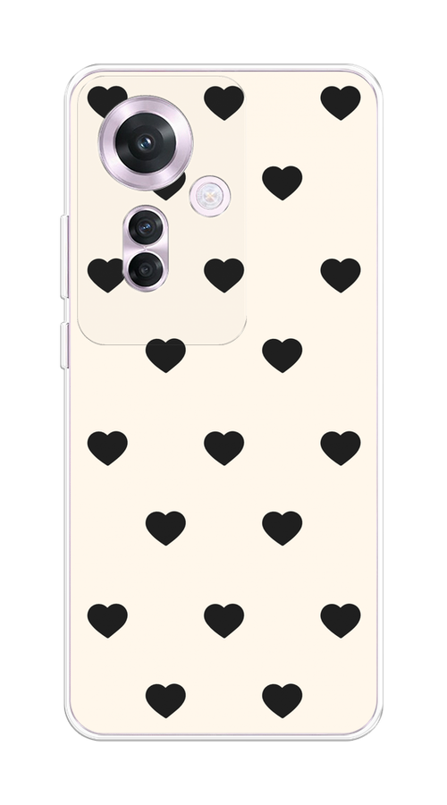 

Чехол на Oppo Reno 11F "Черные сердечки на белом", Черный;белый, 2516650-1