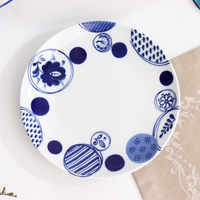 

Тарелка гжель «Романс мозаика», бело-синий,керамика, d = 17,5 см,