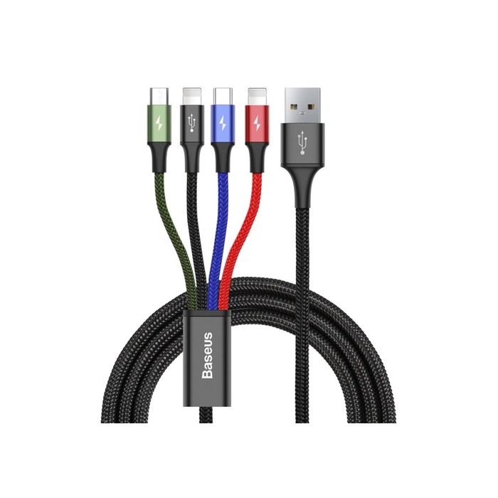 

Кабель Baseus, 4 в 1, microUSB/2 Lightning/Type-C, 3.5 A, 1.2 м, чёрный