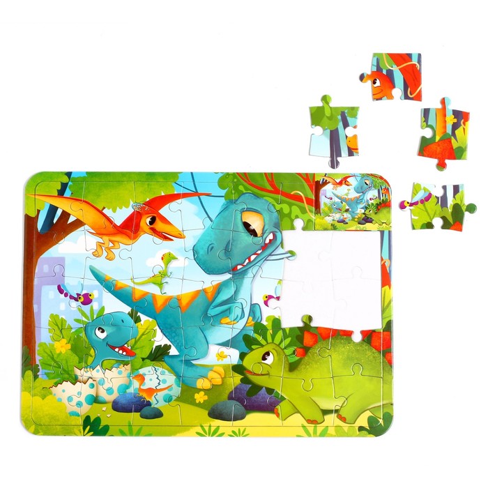 Пазл Puzzle Time Мир динозавров, 34 детали + раскраска, в рамке 4659718