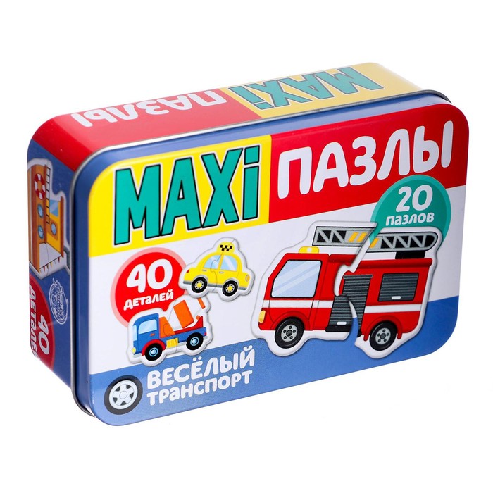 фото Макси-пазлы puzzle time веселый транспорт, 40 деталей, в металлической коробке 4868652