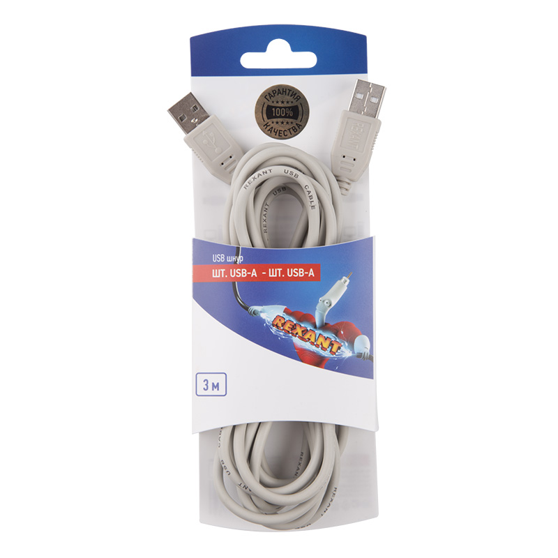 

Шнур шт. USB-А - шт. USB-A 3M REXANT, 10 шт., Белый, 10