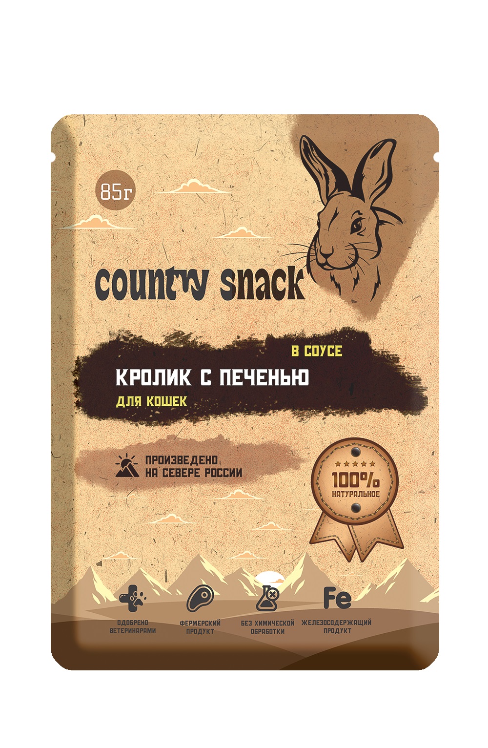 Влажный корм для кошек Country snack, кролик и печеньв подливе, 25шт по 85г