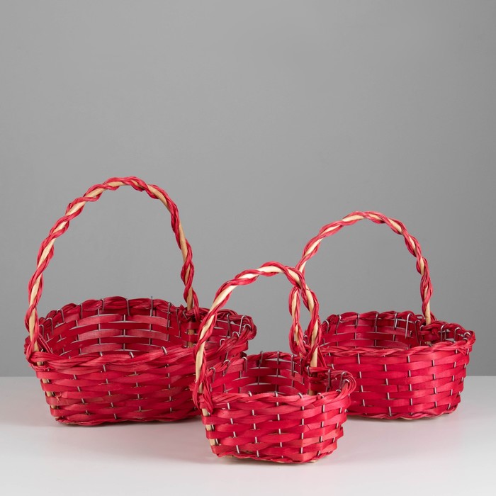

Набор корзин, 27x27x11x30, 22x22x10x25, 18x18x9x22, ива, тополь, красный