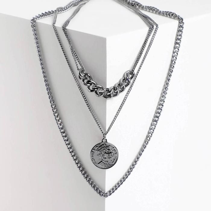 Колье Queen fair Цепь, Медальон, плотное плетение, серый, 50 см