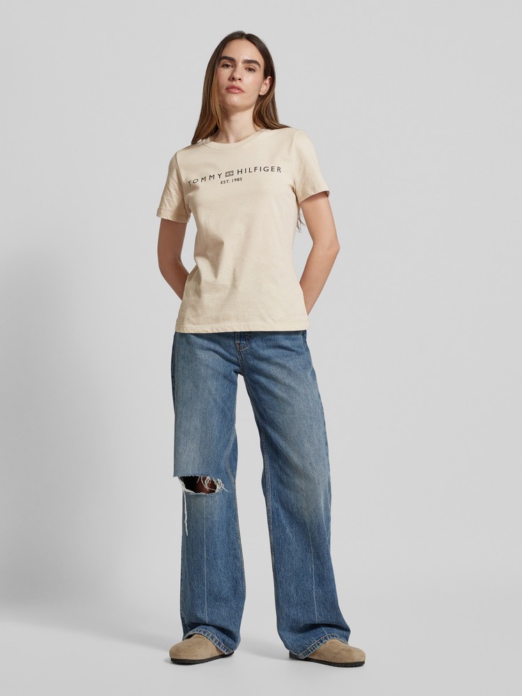 

Футболка женская Tommy Hilfiger WW0WW40276 бежевая M, Бежевый, WW0WW40276