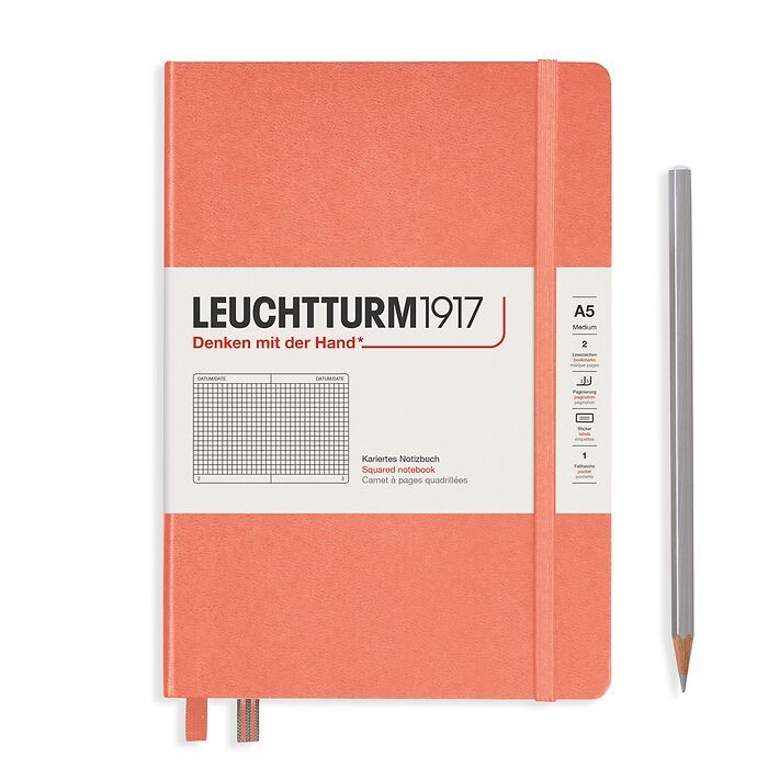 

Блокнот Leuchtturm A5 (в клетку), персиковый, 125 листов, твердая обложка, Блокноты Medium (A5) твердая обложка