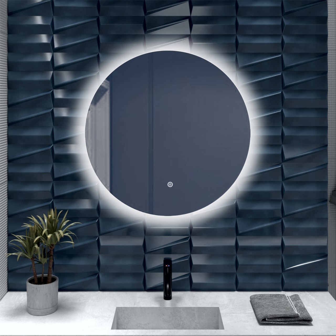 Зеркало для ванной Alfa Mirrors с холодной подсветкой 6500К круглое 80см, арт. Na-8Vh зеркало круглое mn d130 для ванной с холодной led подсветкой и часами
