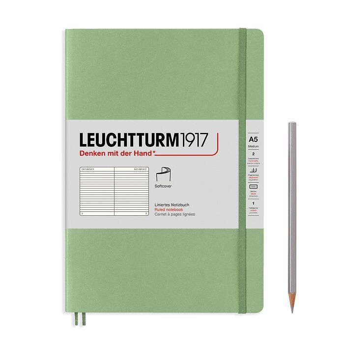 Блокнот Leuchtturm А5 в линейку пастельный зеленый 61 лист мягкая обложка