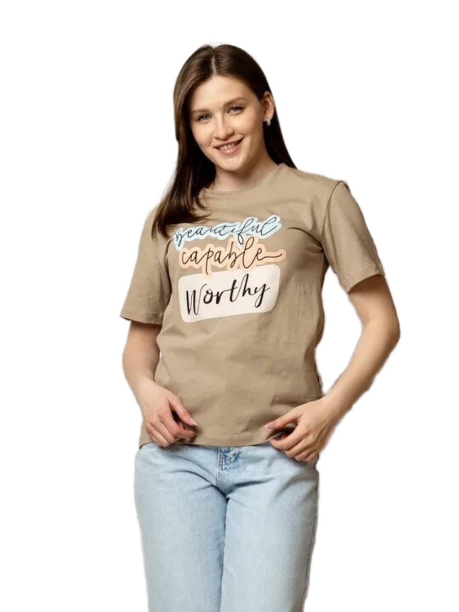 

Футболка женская Ohana market Worthy бежевая 54 RU, Worthy
