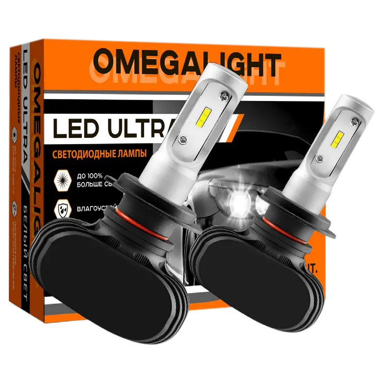 фото Лампа светодиодная 12v h4 p43t-38 2500lm (2шт.) ultra omegalight