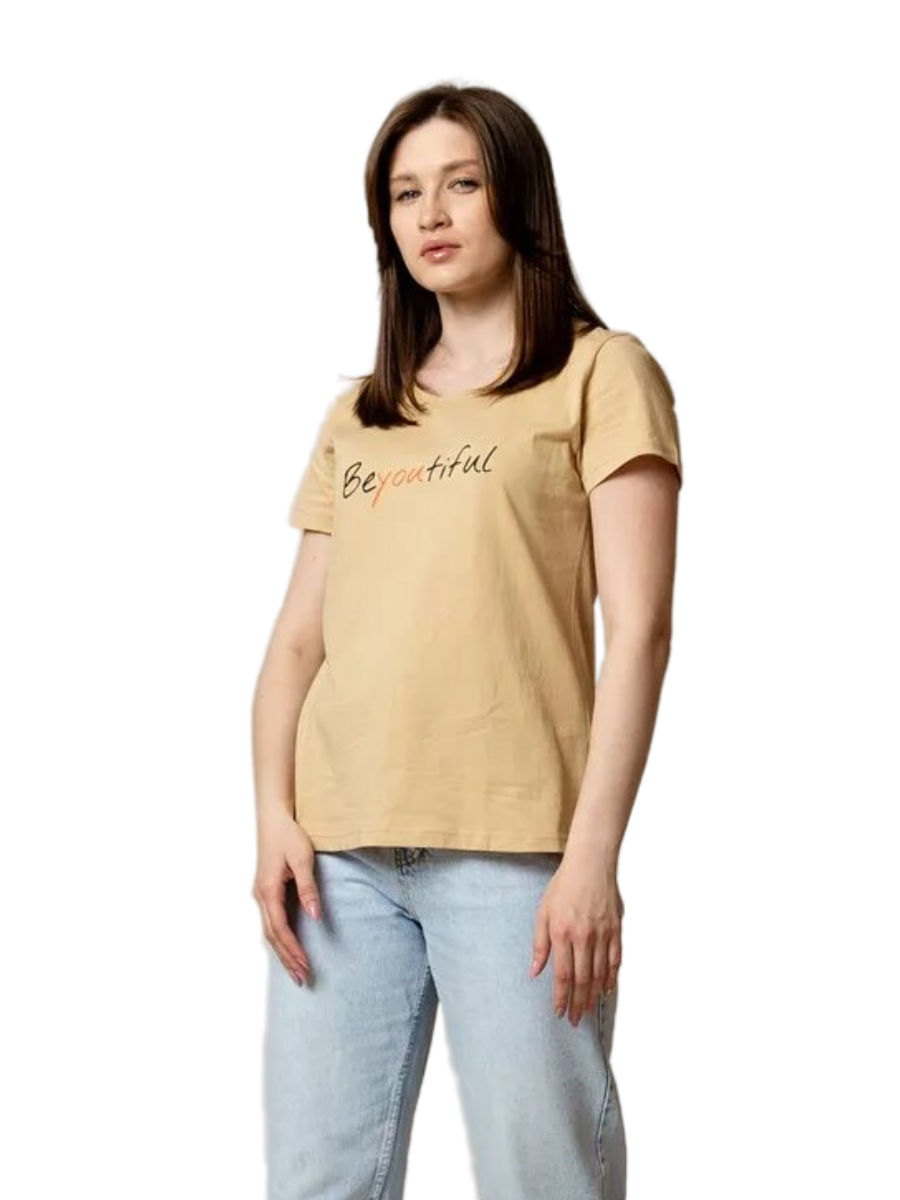 

Футболка женская Ohana market Beyoutiful бежевая 56 RU, Beyoutiful