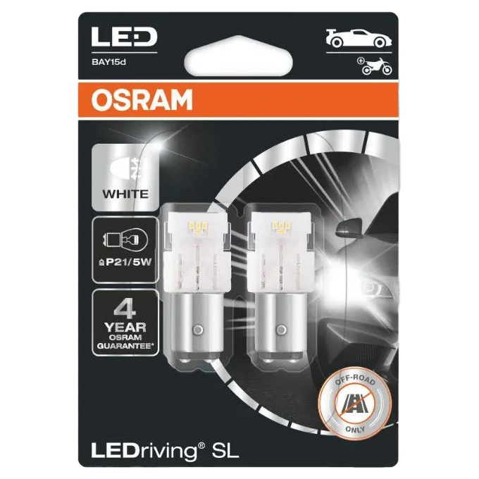 фото Лампа светодиодная 12v p21/5w bay15d 6000k двухконтактная блистер (2шт.) osram