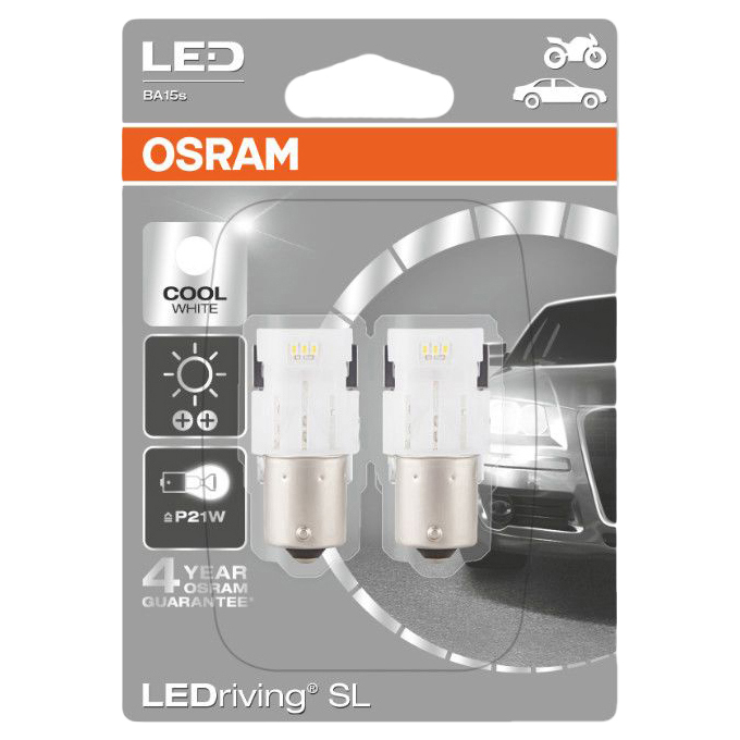 фото Лампа светодиодная 12v p21w ba15s блистер (2шт.) standart red osram