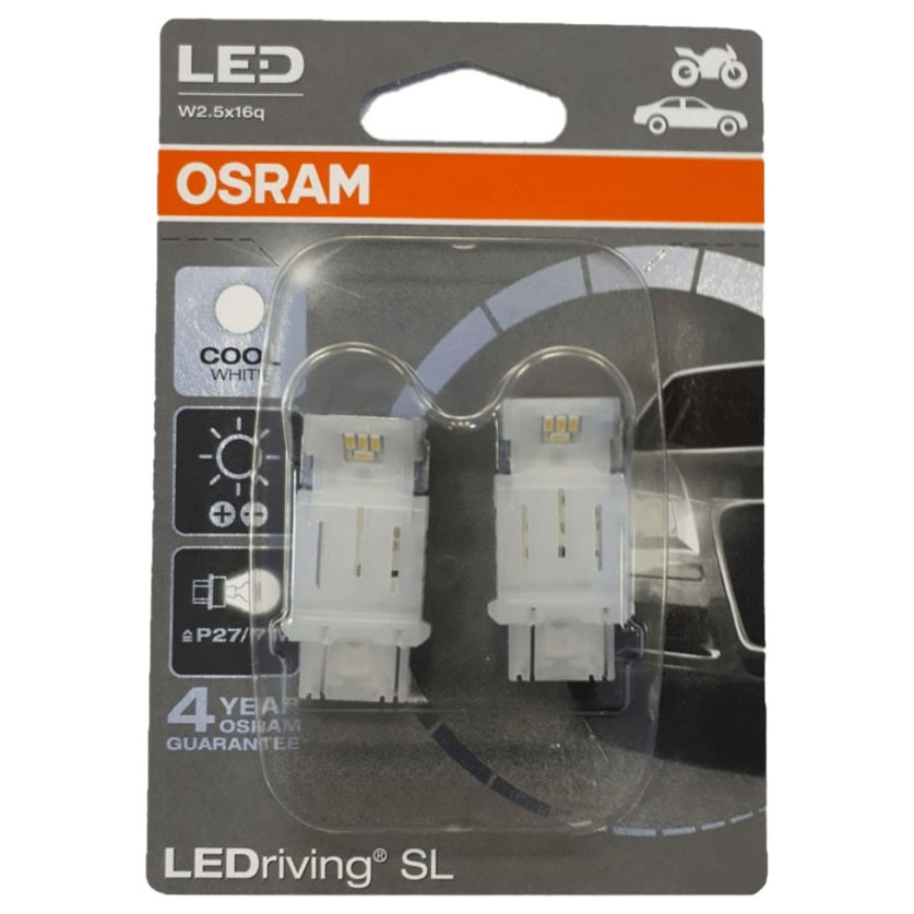 фото Лампа светодиодная 12v p27/7w w2.5х16q 6000k двухконтактная блистер (2шт.) osram