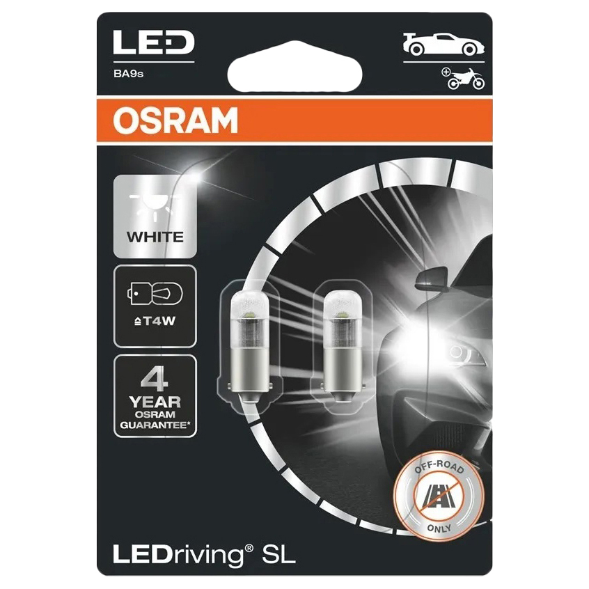 фото Лампа светодиодная 12v t4w ba9s 6000k блистер (2шт.) osram