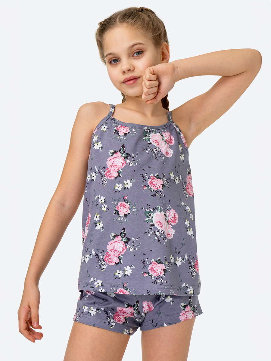 Пижама детская HappyFox HF410SP, цветы на сером, 146