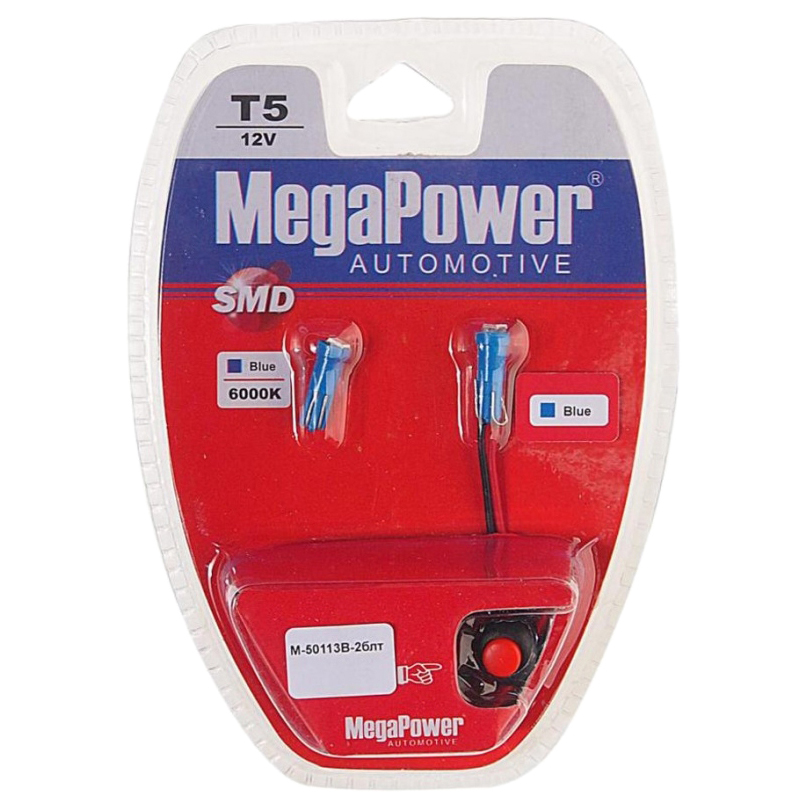 Лампа светодиодная 12V T5 W2x4.6d бесцокольная блистер (2шт.) с тестером Blue MEGAPOWER