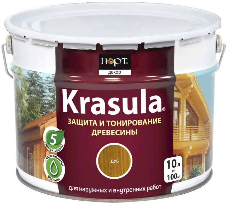 Защитно-декоративный состав KRASULA Дуб 10 л состав для защиты и тонирования древесины ярославские краски