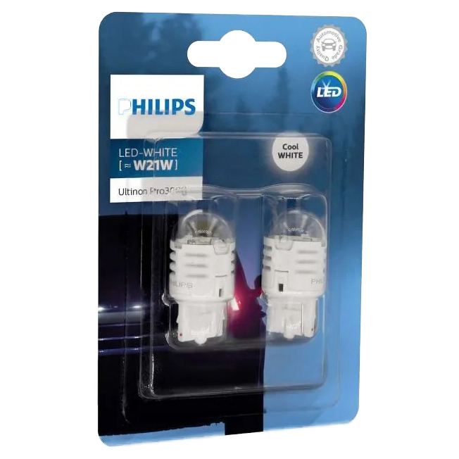 фото Лампа светодиодная 12v w21w w3x16d 6000k блистер (2шт.) led white ultinon pro3000 philips