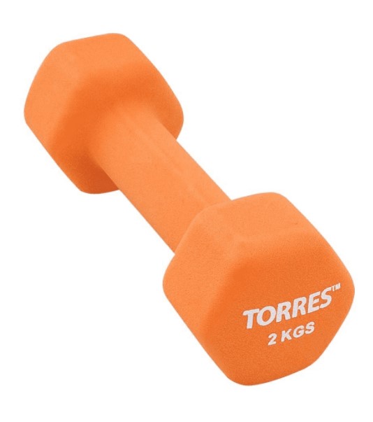 Неразборная гантель неопреновая Torres PL5501, 1 x 2 кг, оранжевая