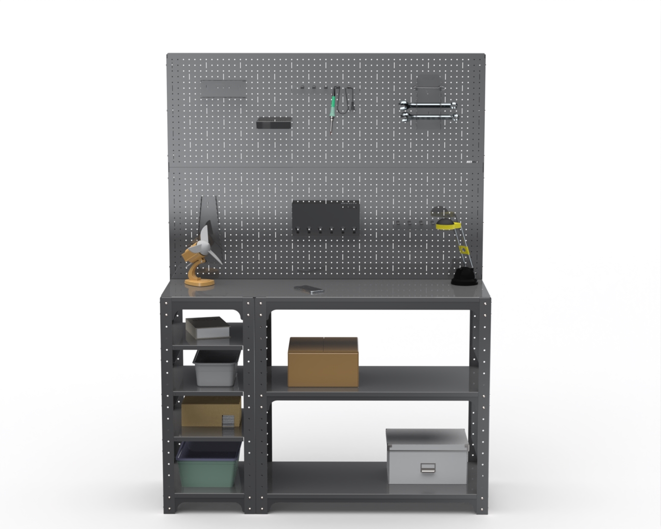 

Стол-верстак Metalex 205065 KIT 950х1800х600 с бок.полками, двумя панелями, серый