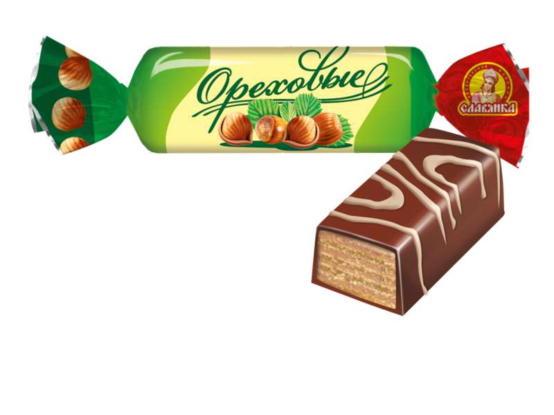 Конфеты вафельные Славянка Ореховые в шоколадной глазури