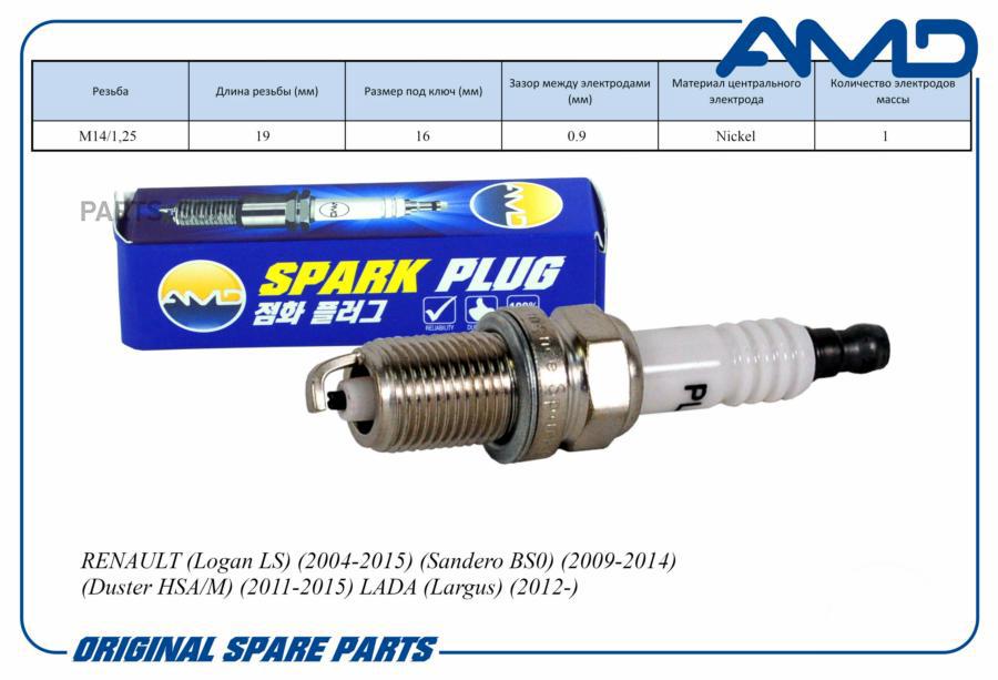 Свеча зажигания  AMD.PL51 RENAULT Logan04-2015 Sandero 09-14 Duster2011-2015 LADA Largus 1