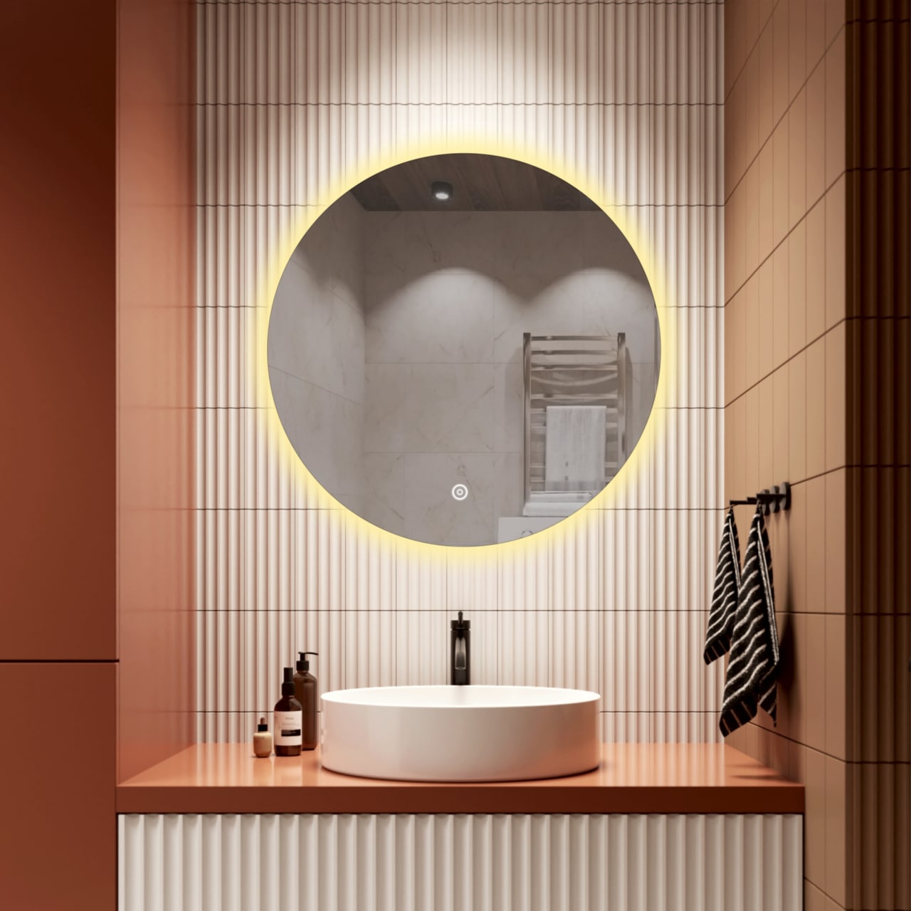 Зеркало для ванной Alfa Mirrors с теплой подсветкой 3200К круглое 90см, арт. Na-9Na-9t
