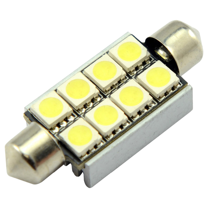 фото Лампа светодиодная c009a t11 (sv 8.5) 8x5050 smd 41mm canbus, кт.2 шт. бл. (белый) avs