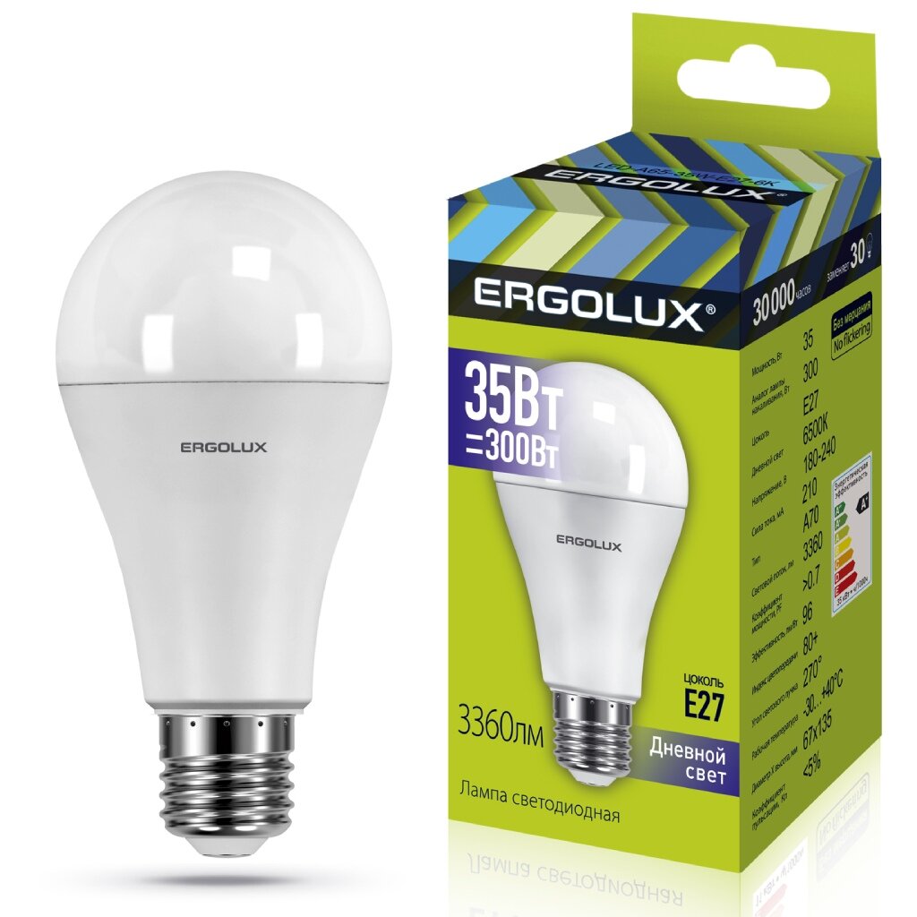 Лампа светодиодная E27 A70 35W (300W) 220V холодный ERGOLUX