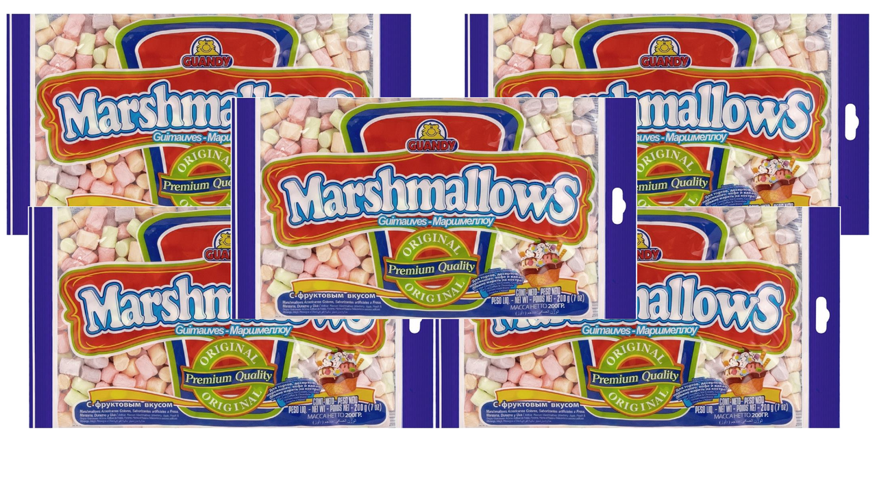 

Маршмеллоу Guandy мини цветной фруктовый 200г - 5 уп., 5 шт.