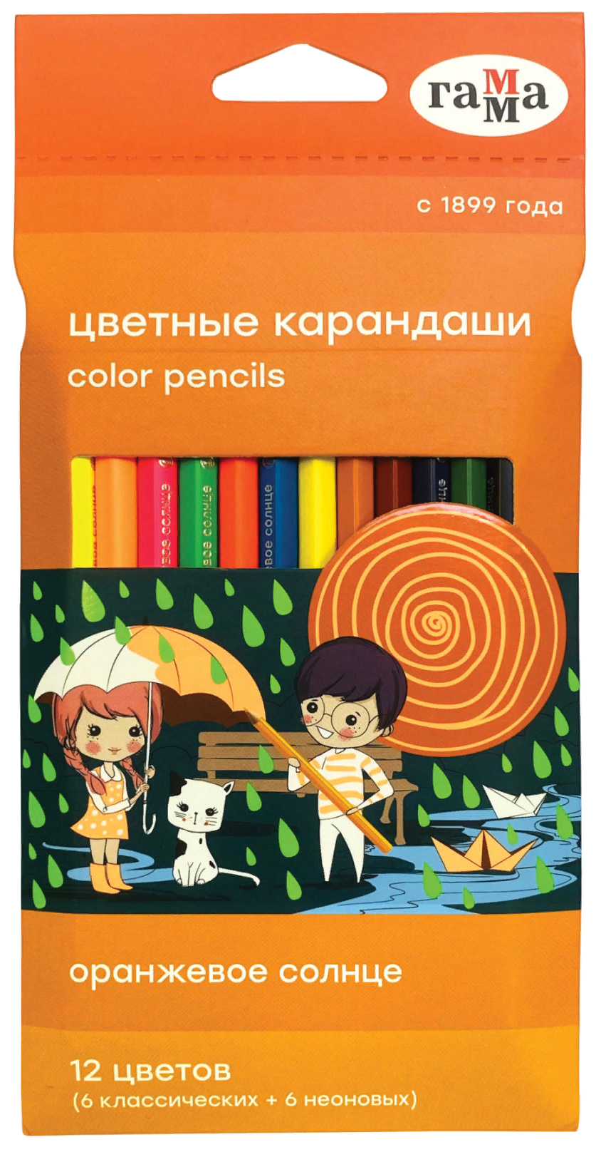 

Карандаши цветные Гамма Оранжевое солнце 327244, 12 цветов, Разноцветные, 992-175